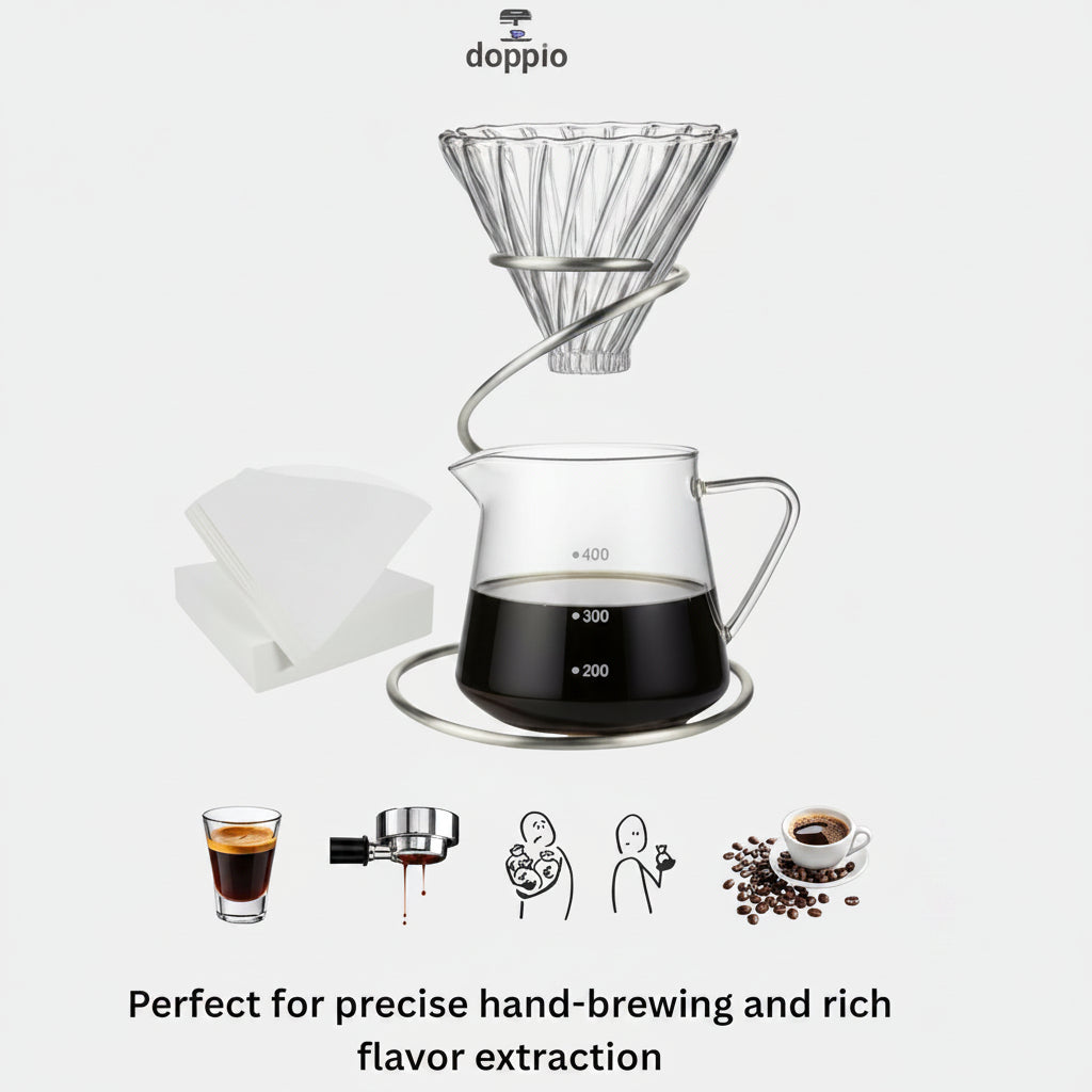 DOPPIO Glass Pour Over Coffee Maker Set – Dripper, Server & Filter Papers