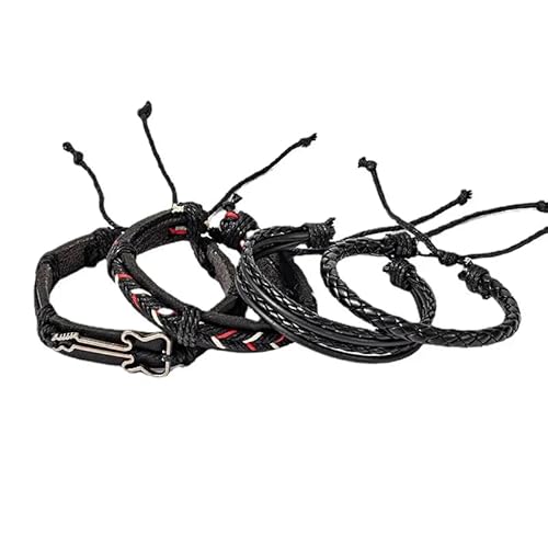 THE MEN THING Lather Bracelet for Men - 4Pcs Genuine Braided