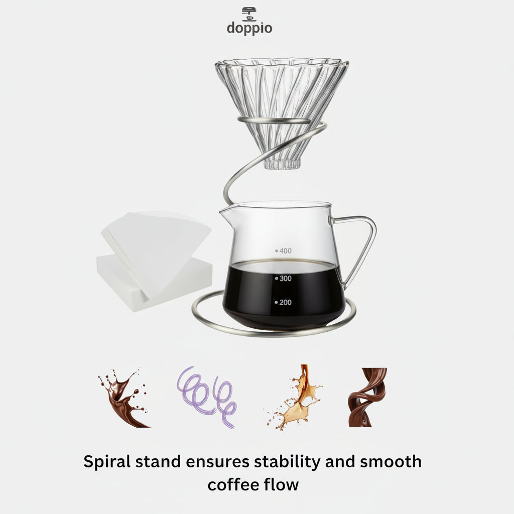DOPPIO Glass Pour Over Coffee Maker Set – Dripper, Server & Filter Papers