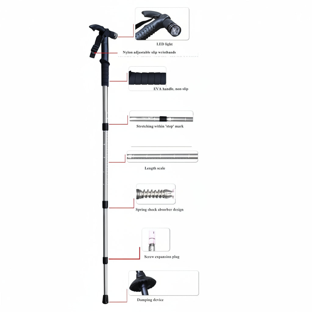 Hiking Walking Stick with LED Flashlight