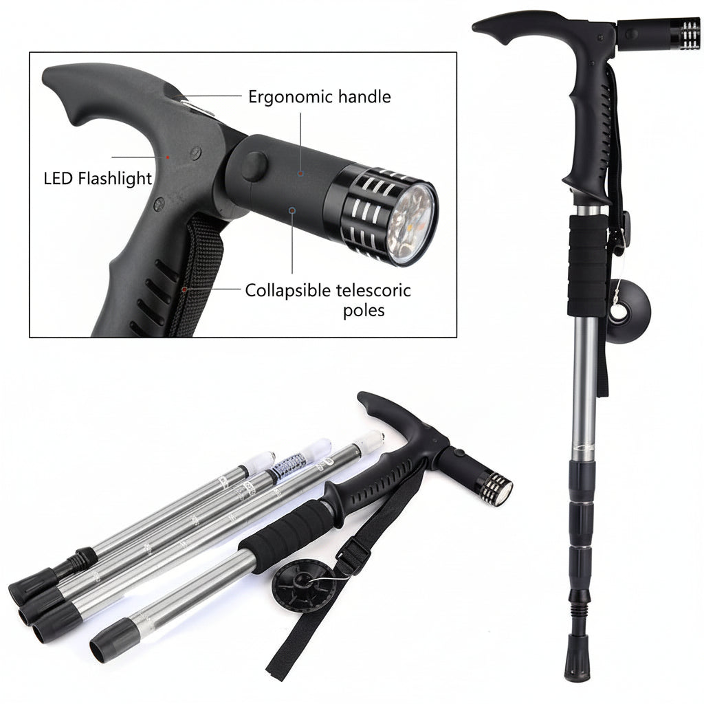 Hiking Walking Stick with LED Flashlight