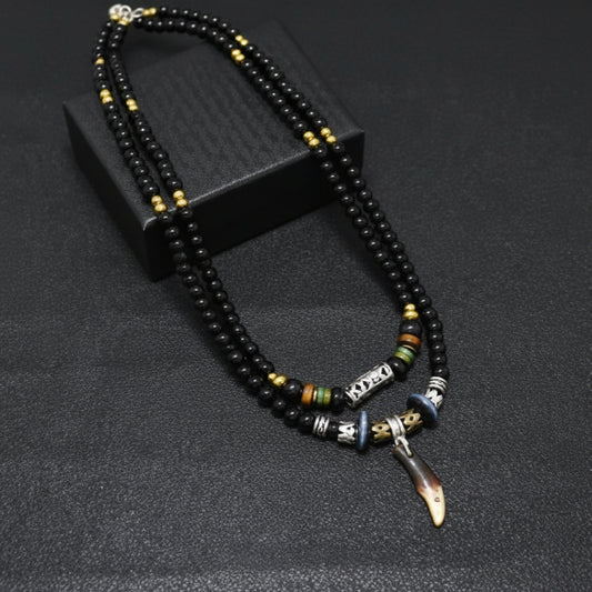 BOHEMIAN WOLF TOOTH - Wolf Tooth Pendant with Beaded Multilayer Adjustable Rope Necklace for Men an Boys