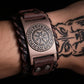 WAYFINDER VIKING BROWN - "38"mm Wide Genuine Leather Adjustable Cuff Bracelet with Stainless Steel Hook for Men &amp; Boys