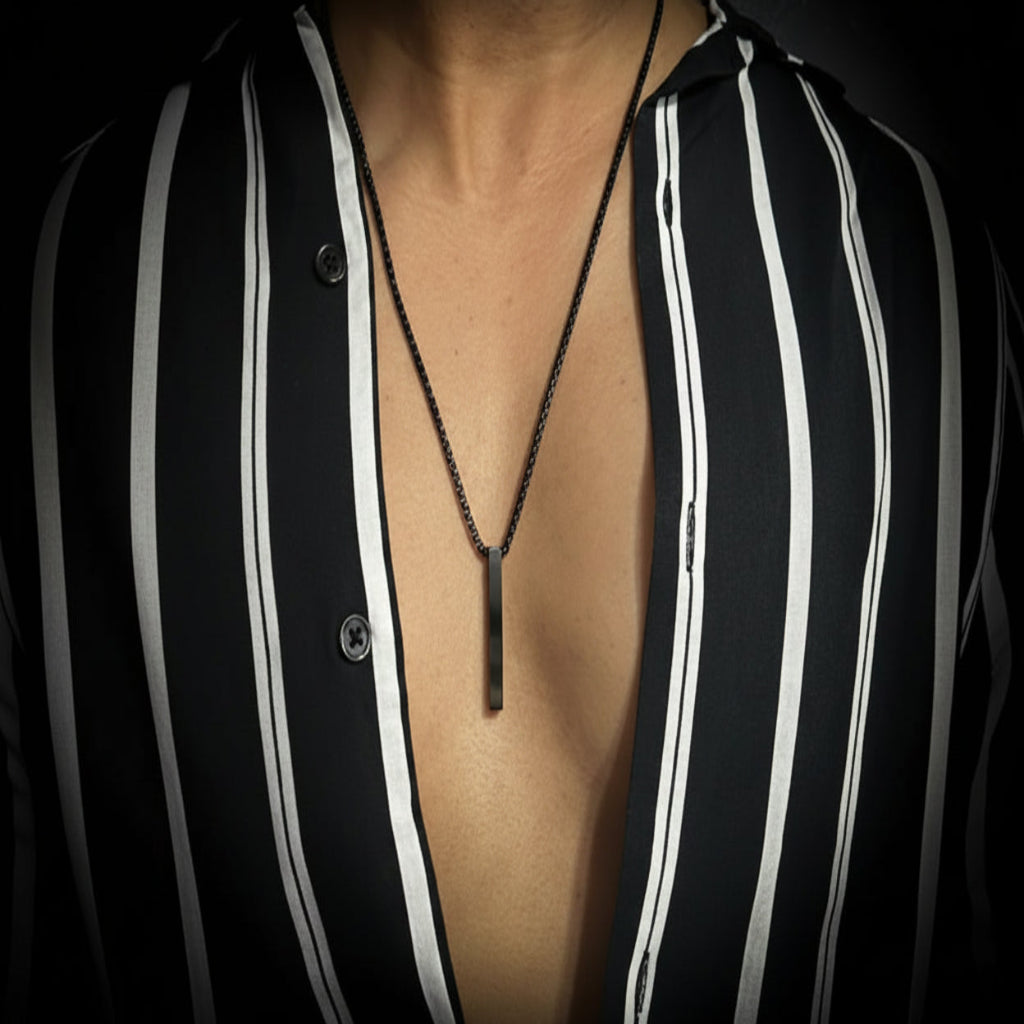 SLEEK BLACK - Pure Titanium Steel Pendant with 24inch Round Box Chain for Men & Boys